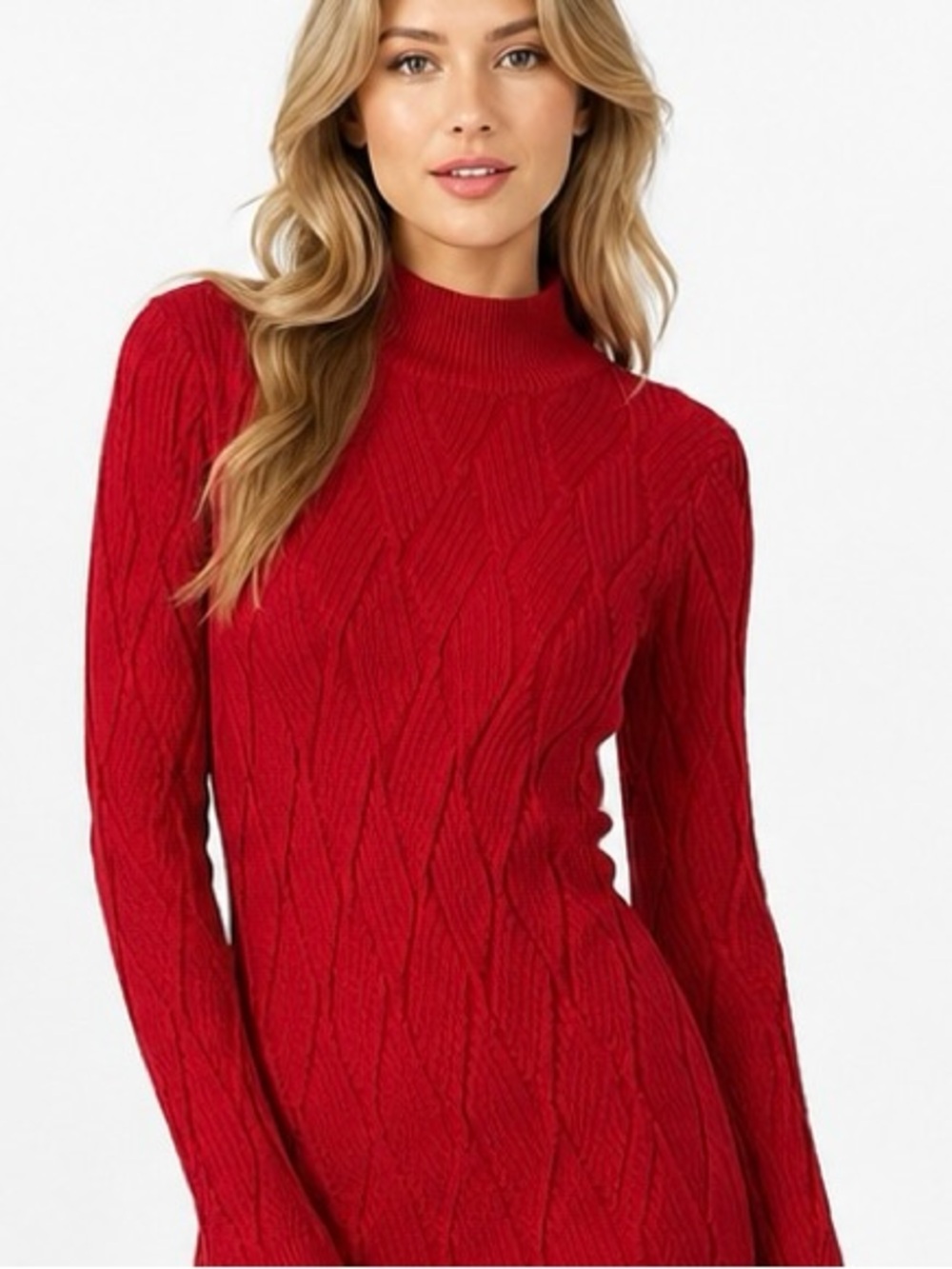 Suslo Couture Red Cable Knit Mock Neck Sweater Tunic Size Small NWT